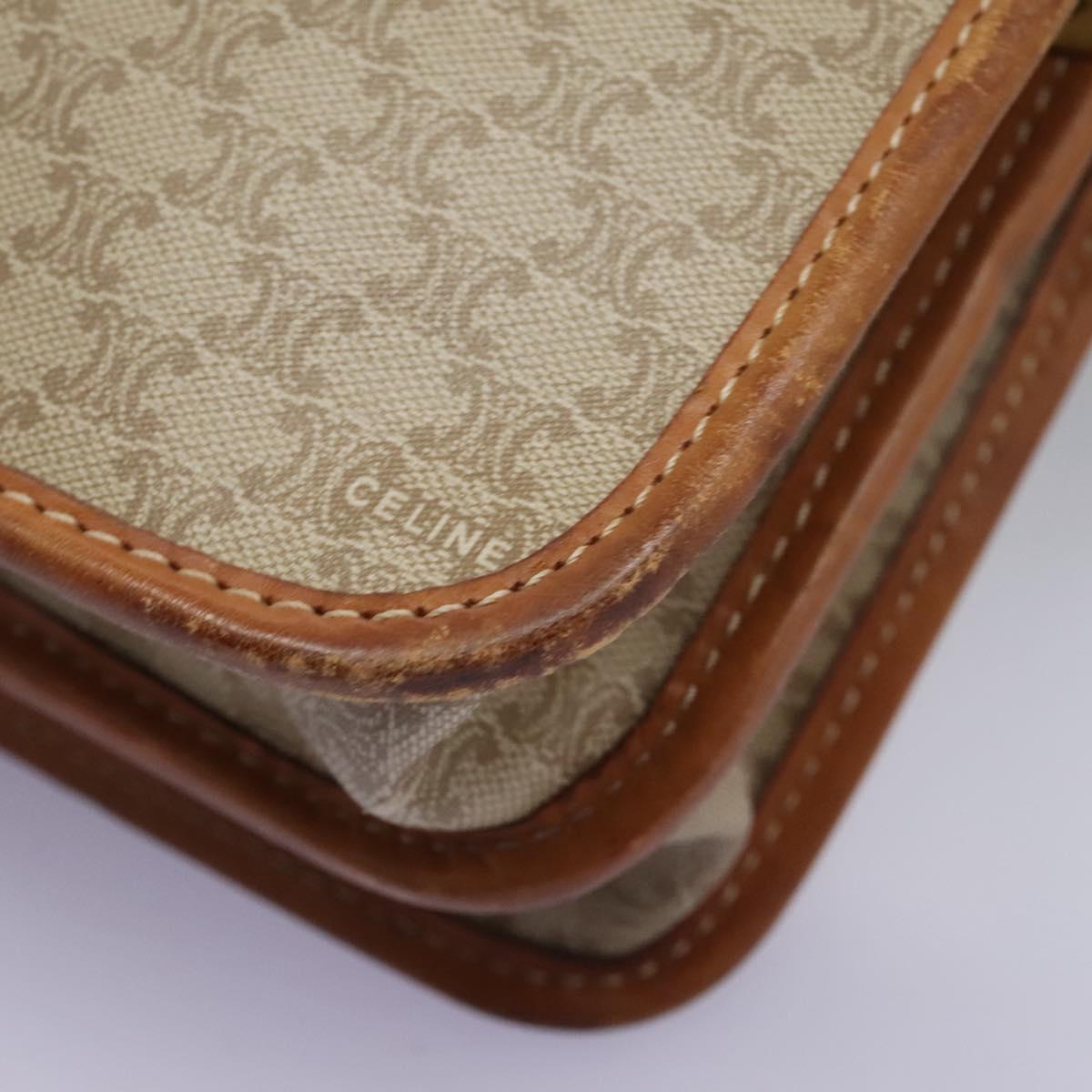 CELINE Macadam Canvas Shoulder Bag Beige Gold Auth BD092