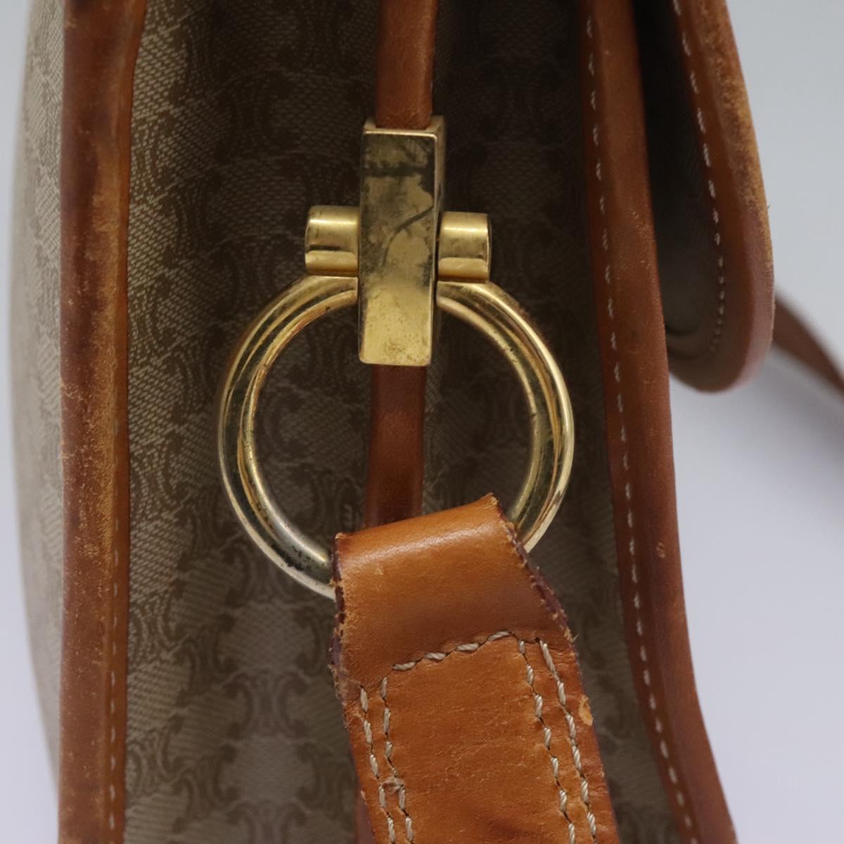 CELINE Macadam Canvas Shoulder Bag Beige Gold Auth BD092
