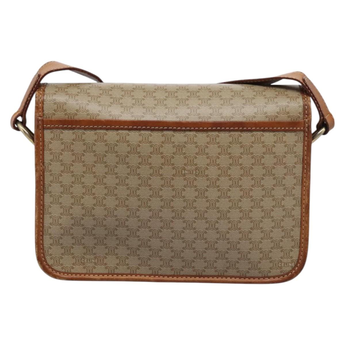 CELINE Macadam Canvas Shoulder Bag Beige Gold Auth BD092