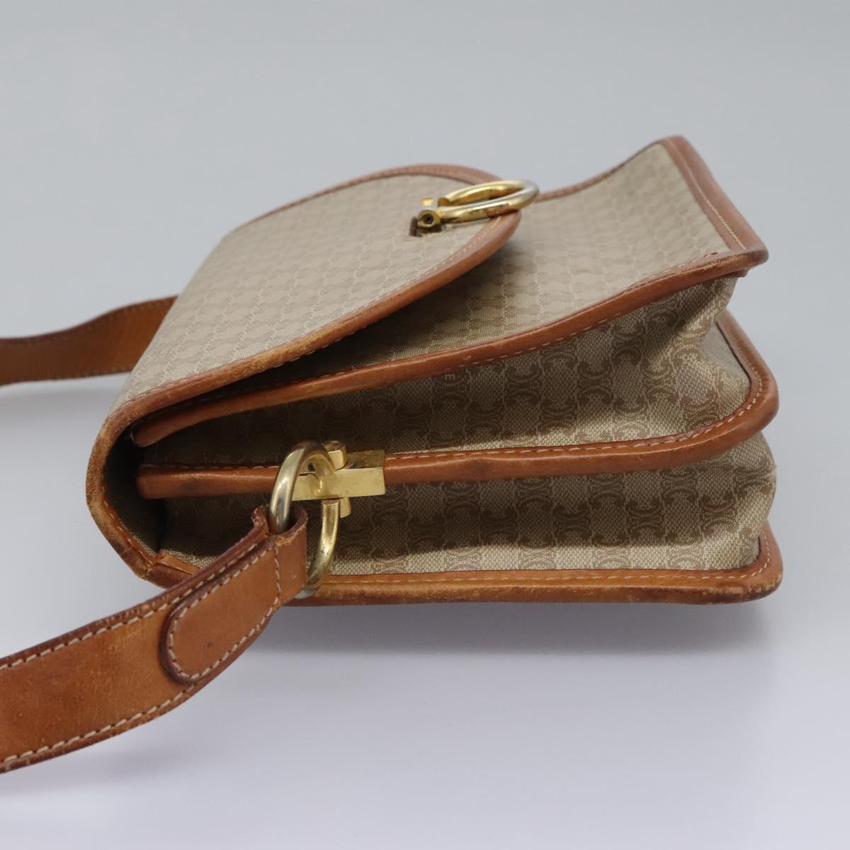 CELINE Macadam Canvas Shoulder Bag Beige Gold Auth BD092