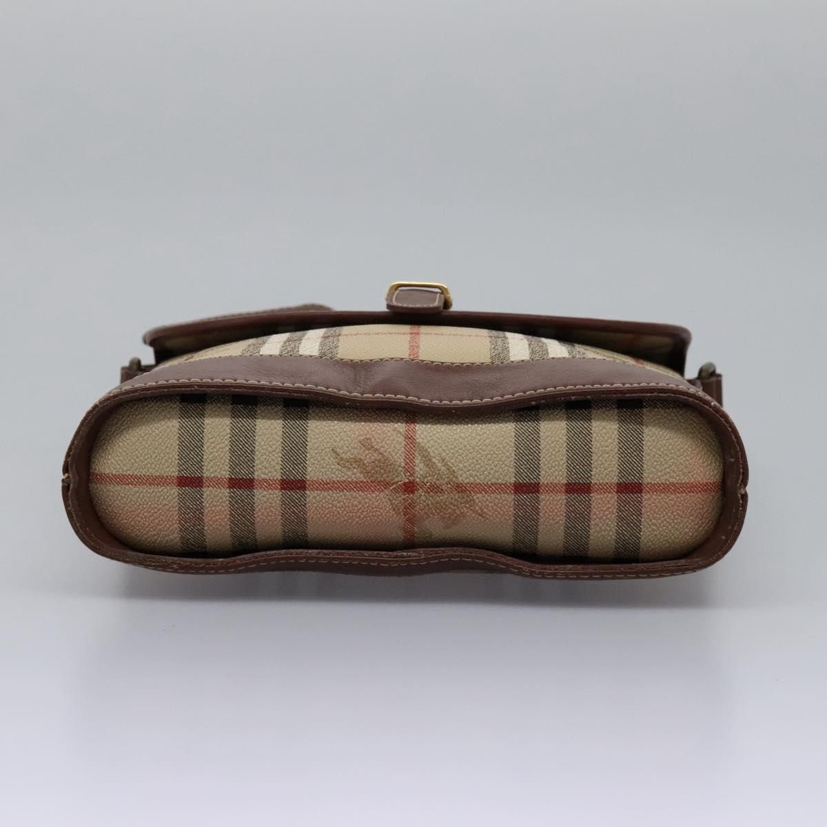 Burberrys Nova Check Shoulder Bag PVC Leather Beige Brown gold Auth BD093