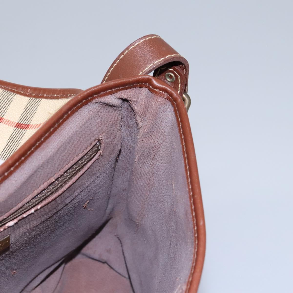 Burberrys Nova Check Shoulder Bag PVC Leather Beige Brown gold Auth BD093