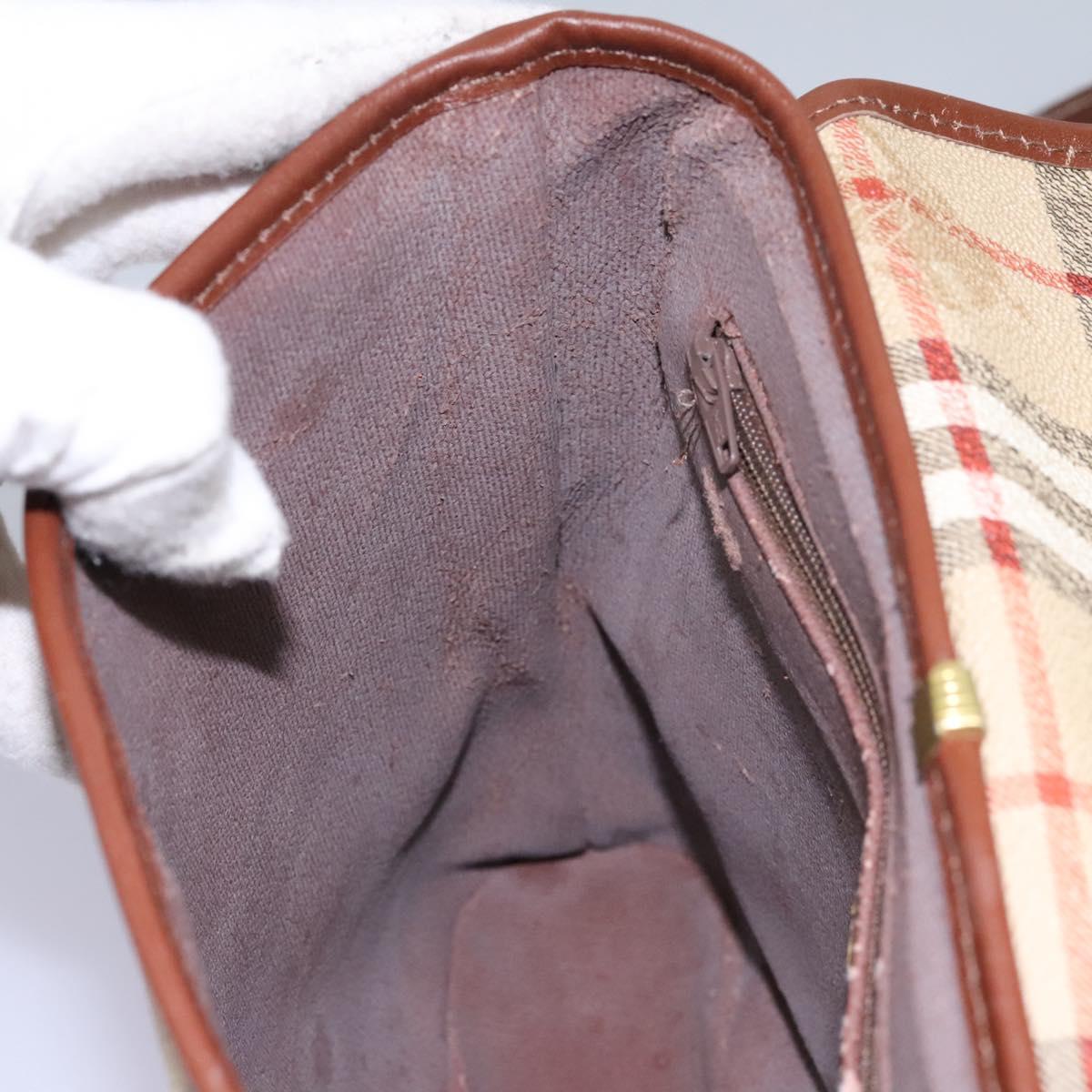 Burberrys Nova Check Shoulder Bag PVC Leather Beige Brown gold Auth BD093