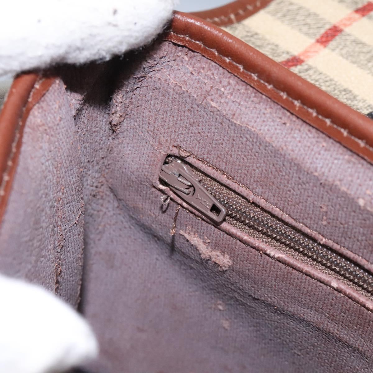 Burberrys Nova Check Shoulder Bag PVC Leather Beige Brown gold Auth BD093