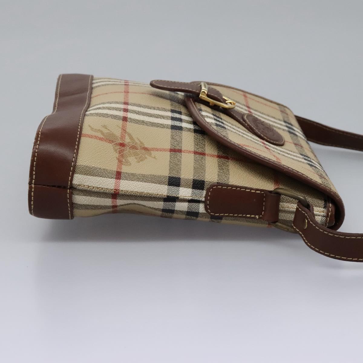 Burberrys Nova Check Shoulder Bag PVC Leather Beige Brown gold Auth BD093