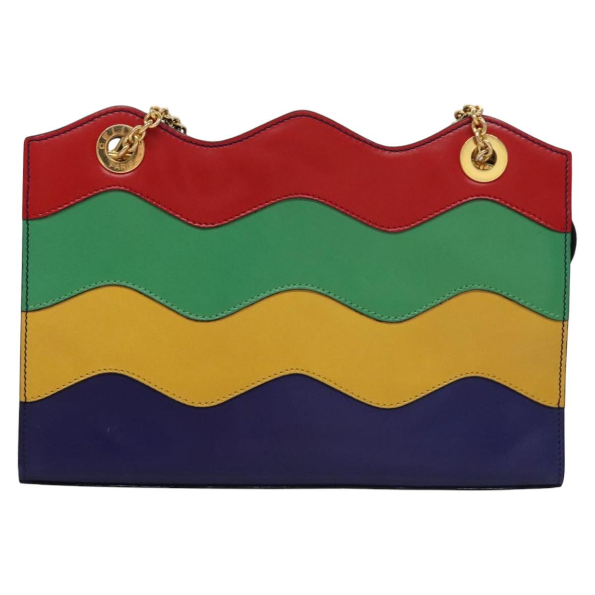 CELINE Chain Shoulder Bag Leather Multicolor Gold Auth BD096AV