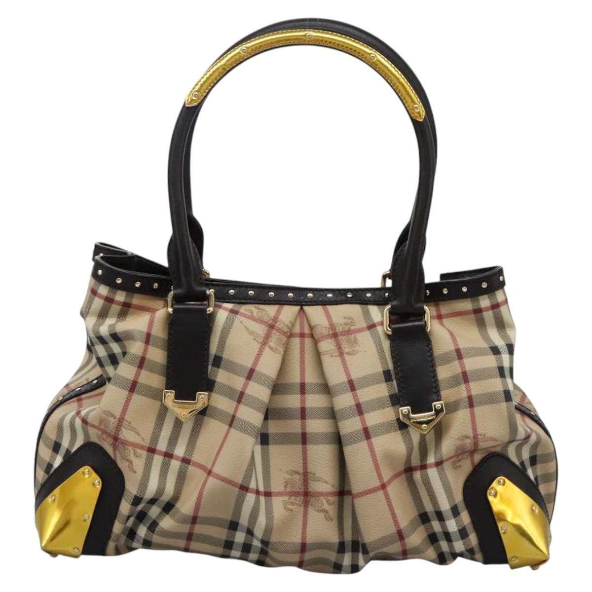 BURBERRY Nova Check Shoulder Bag PVC Beige Auth BD1024