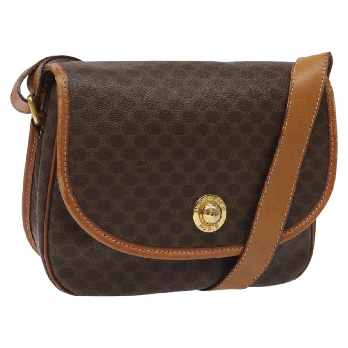 CELINE Macadam Canvas Shoulder Bag PVC Leather Brown Gold Auth BD1027