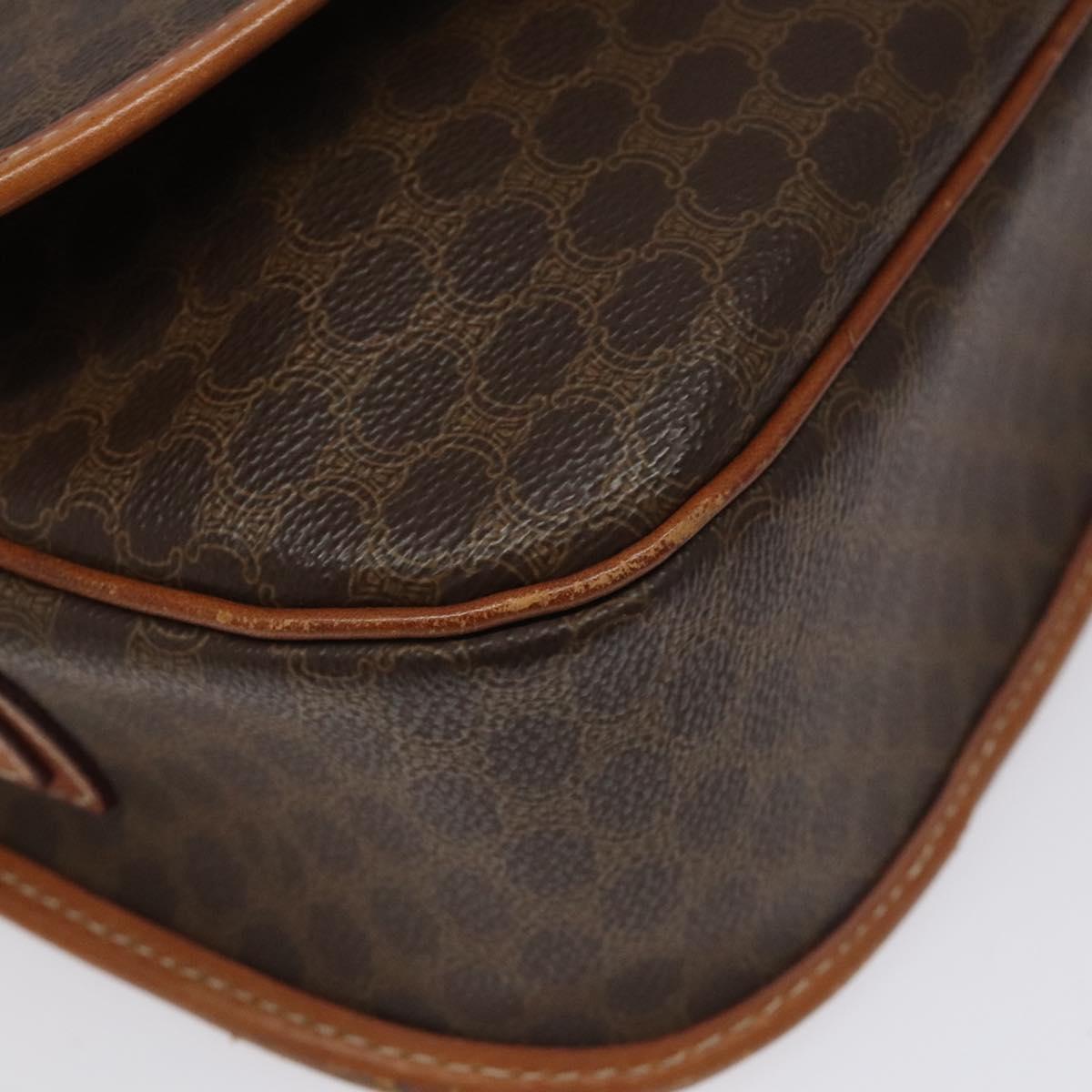 CELINE Macadam Canvas Shoulder Bag PVC Leather Brown Gold Auth BD1027