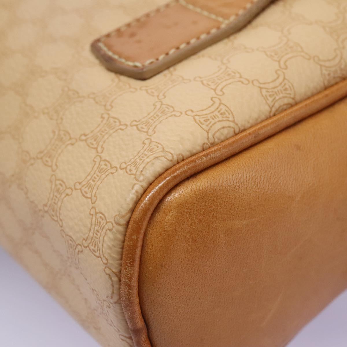 CELINE Macadam Canvas Backpack PVC Leather Beige Auth BD1038