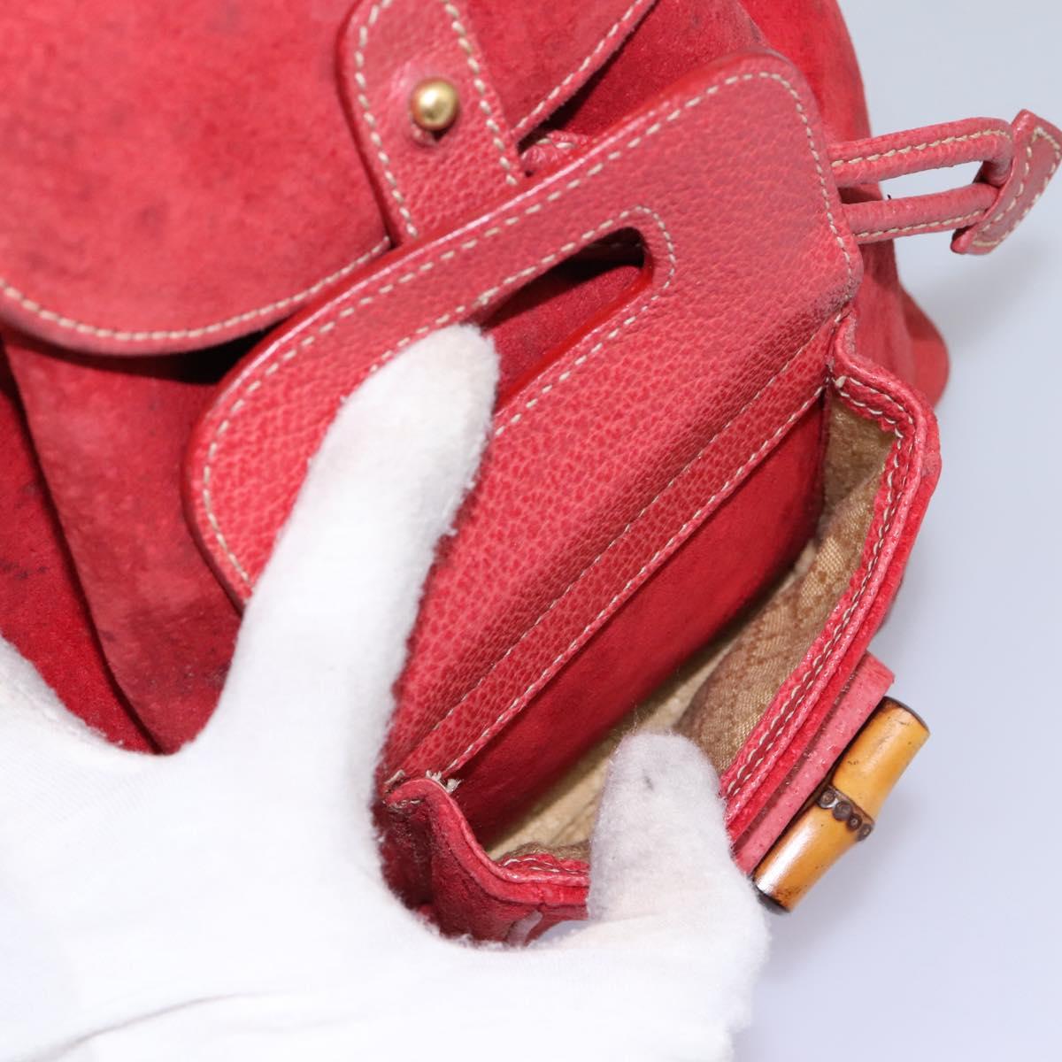 GUCCI Bamboo Backpack Suede Leather Red Gold 003 1705 0030 Auth BD1040