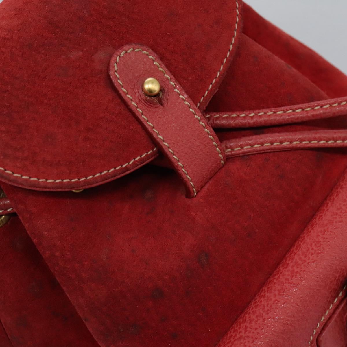 GUCCI Bamboo Backpack Suede Leather Red Gold 003 1705 0030 Auth BD1040