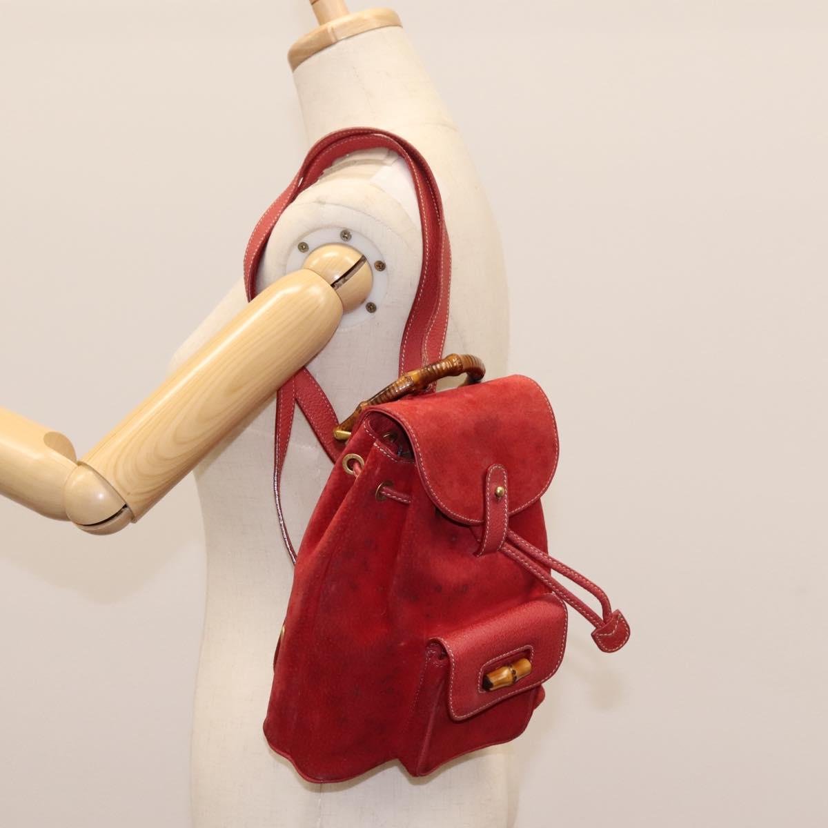 GUCCI Bamboo Backpack Suede Leather Red Gold 003 1705 0030 Auth BD1040