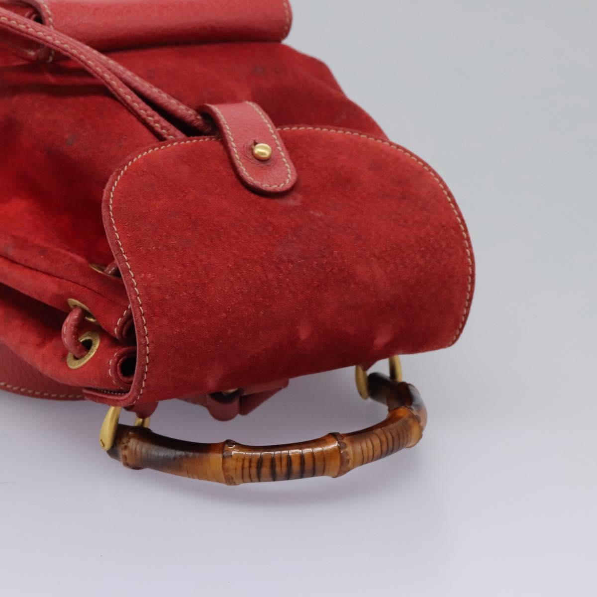 GUCCI Bamboo Backpack Suede Leather Red Gold 003 1705 0030 Auth BD1040