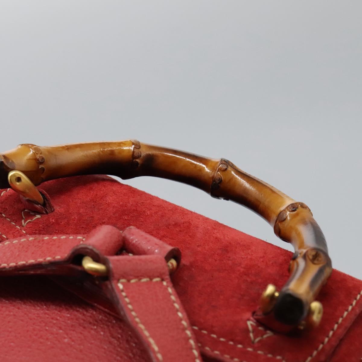 GUCCI Bamboo Backpack Suede Leather Red Gold 003 1705 0030 Auth BD1040