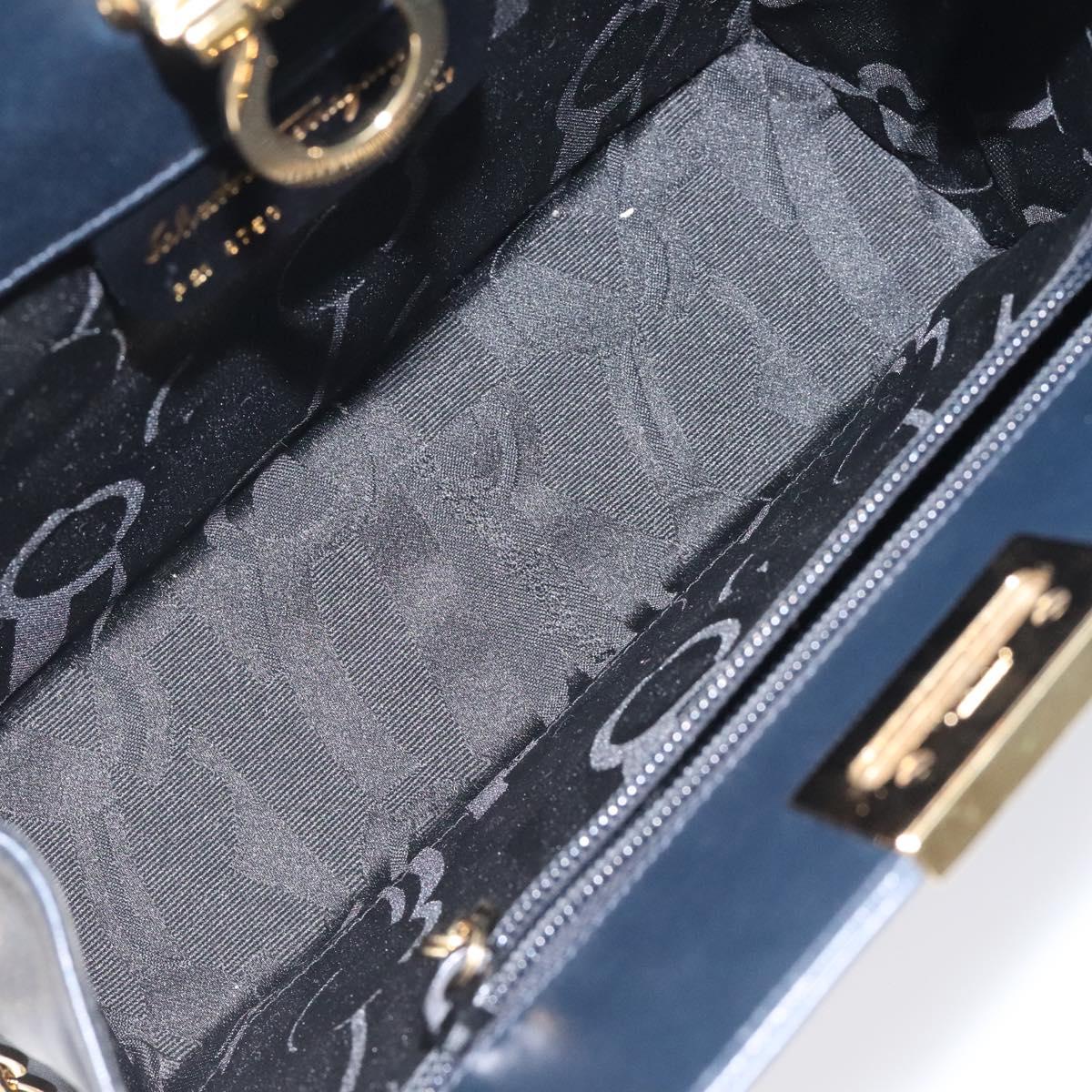 Salvatore Ferragamo Gancini Chain Shoulder Bag Leather Navy Gold Auth BD1060