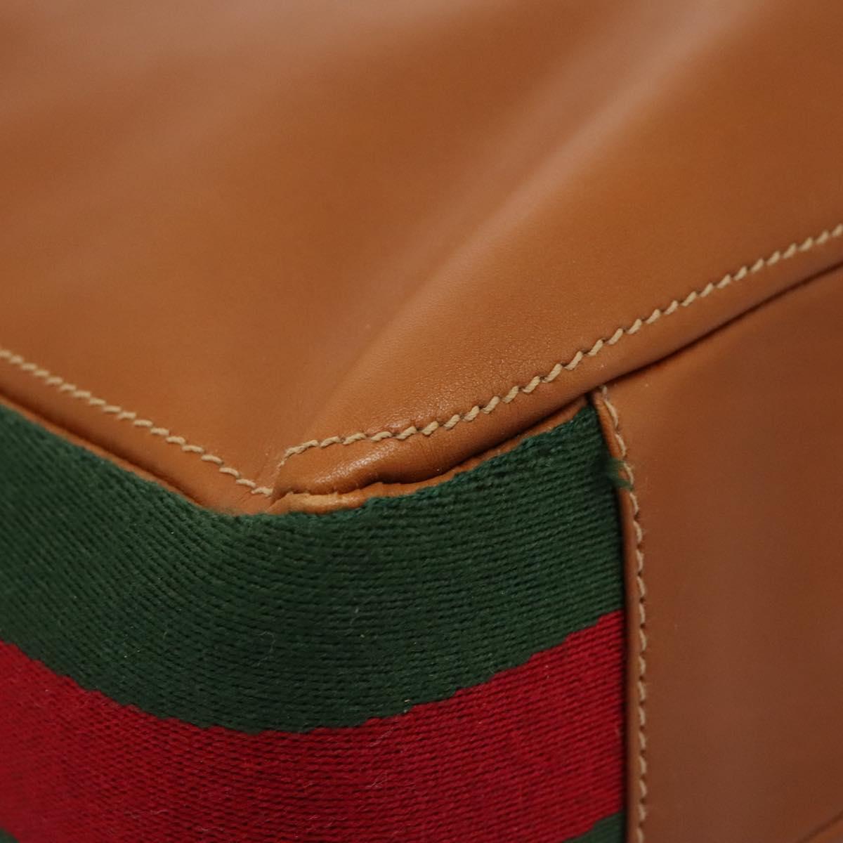 GUCCI Web Sherry Line Shoulder Bag Leather Brown Red Green Auth BD1064