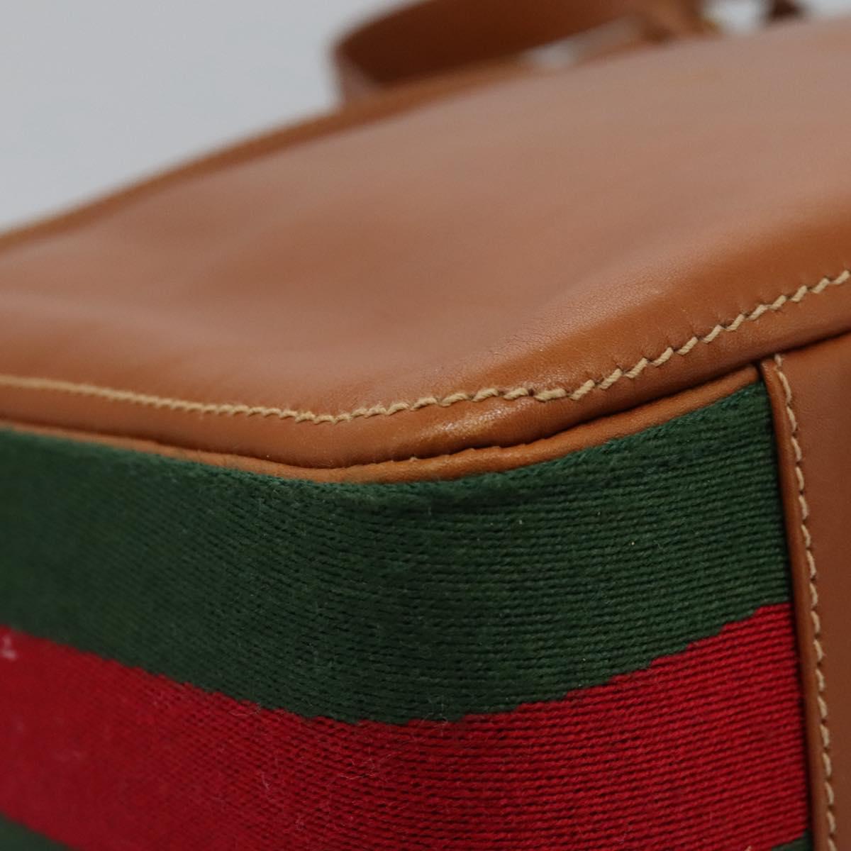 GUCCI Web Sherry Line Shoulder Bag Leather Brown Red Green Auth BD1064