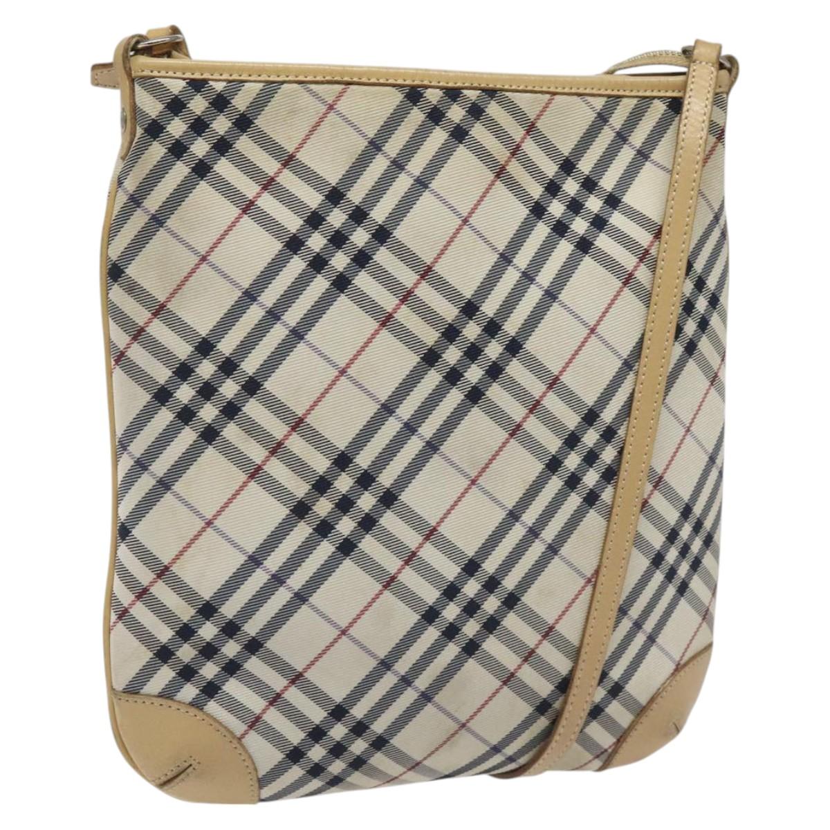 BURBERRY Nova Check Blue Label Shoulder Bag Nylon Beige Silver Auth BD107