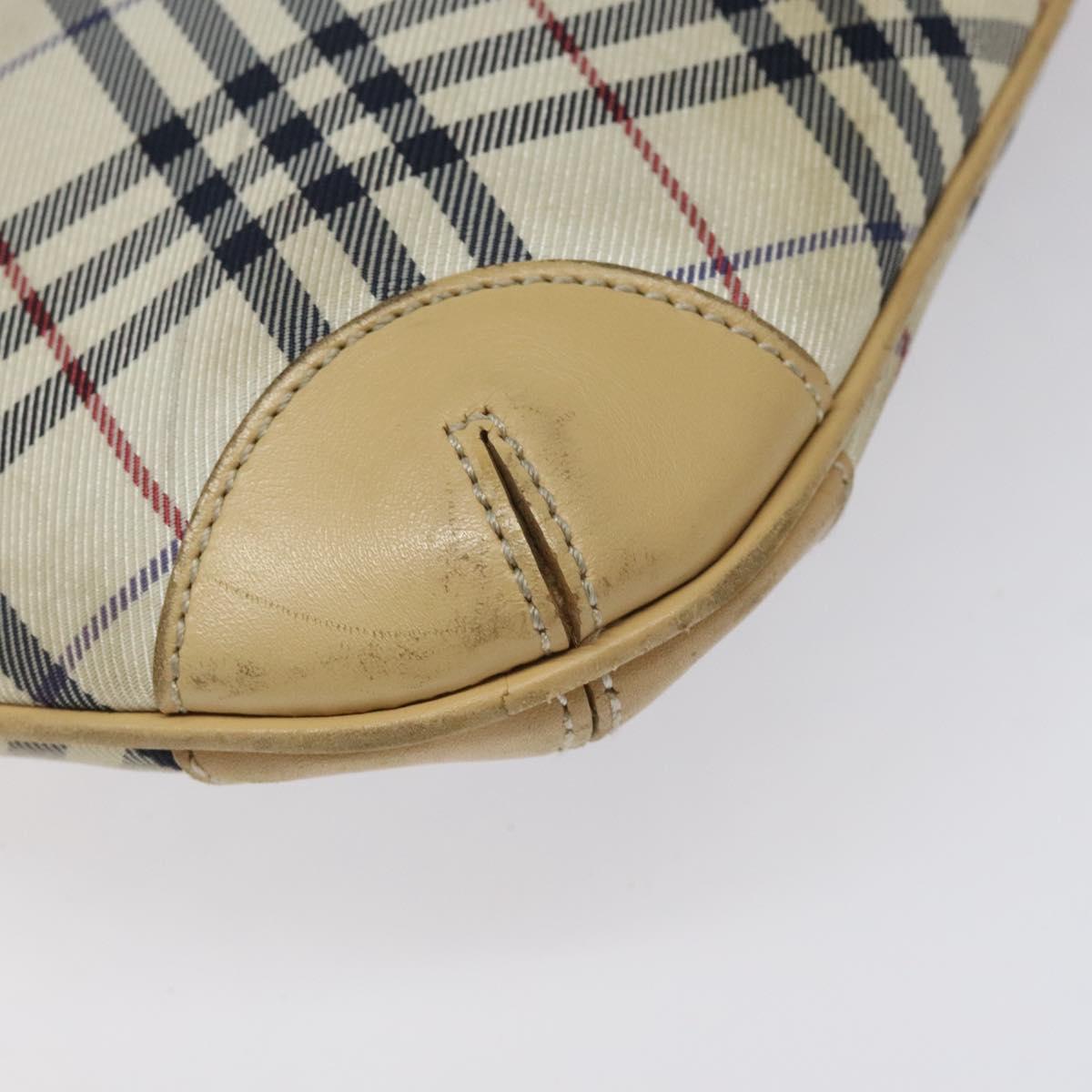 BURBERRY Nova Check Blue Label Shoulder Bag Nylon Beige Silver Auth BD107