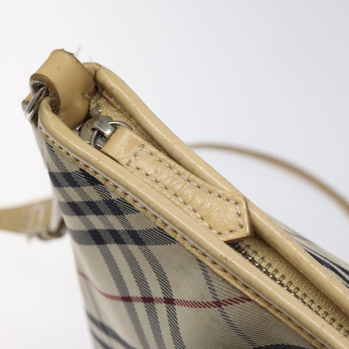 BURBERRY Nova Check Blue Label Shoulder Bag Nylon Beige Silver Auth BD107