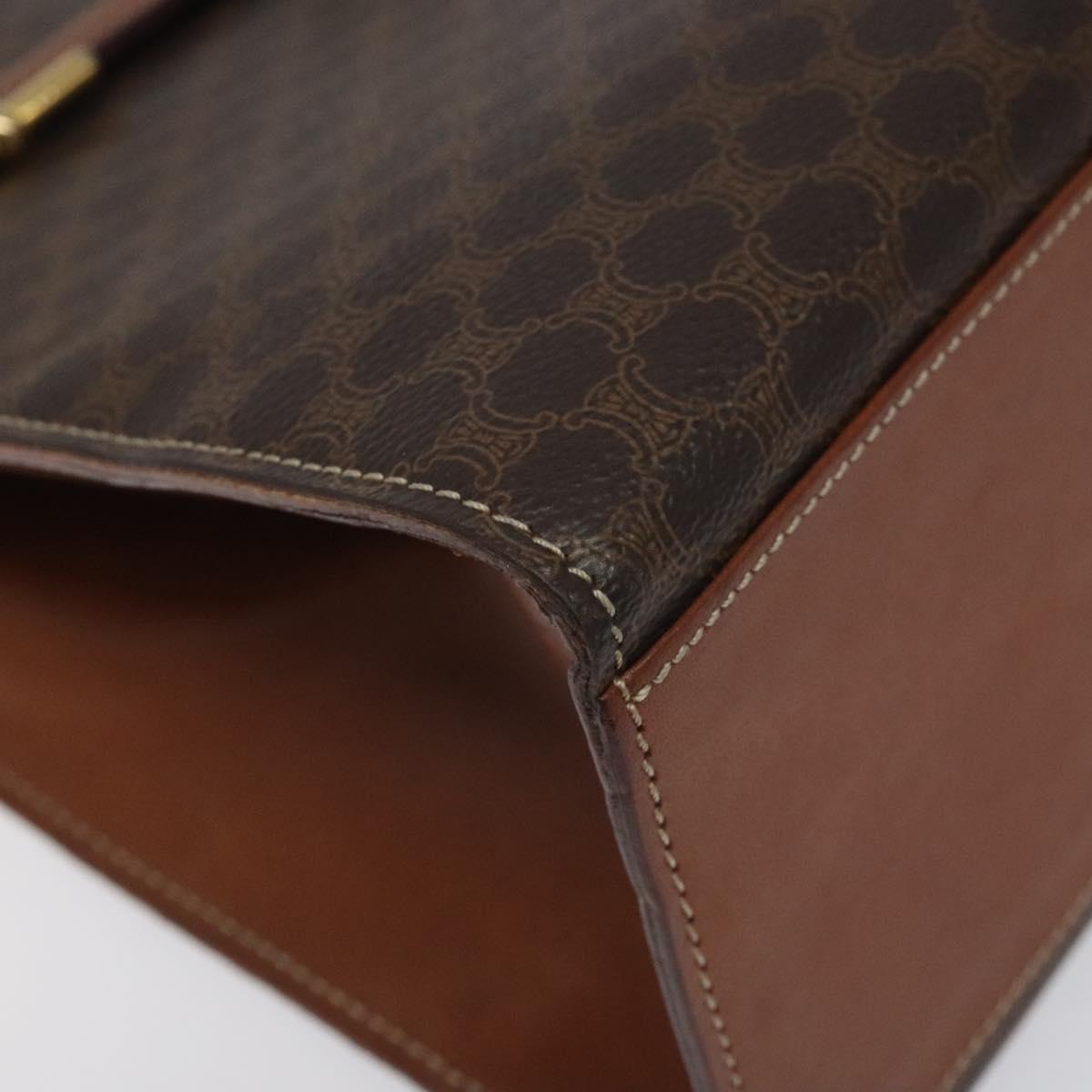 CELINE Macadam Canvas Hand Bag PVC Leather Brown Gold Auth BD1082