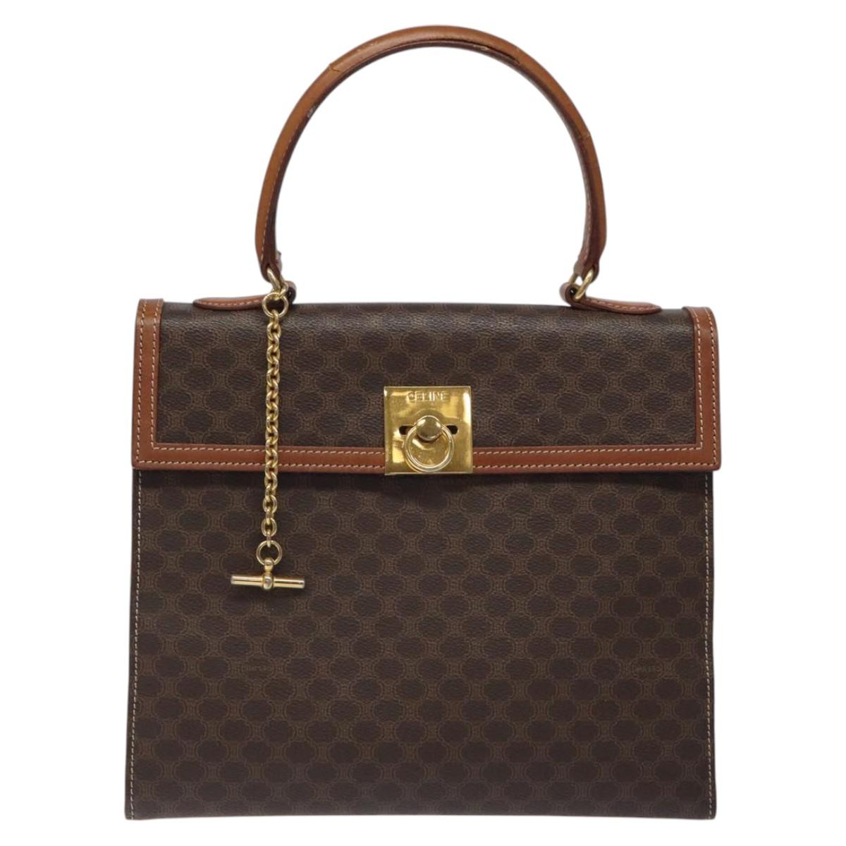 CELINE Macadam Canvas Hand Bag PVC Leather Brown Gold Auth BD1082