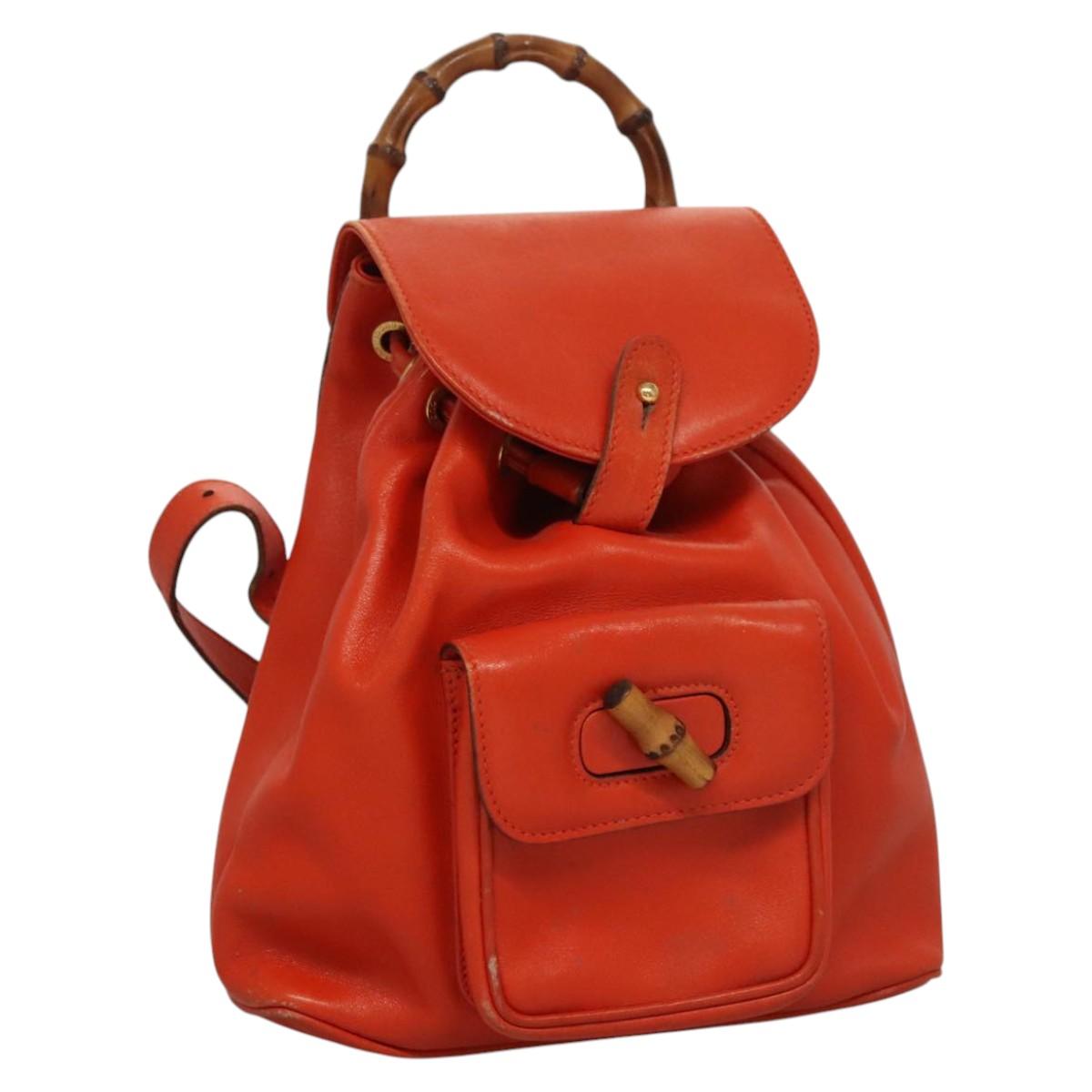 GUCCI Bamboo Backpack Leather Orange 003 2058 0030 Auth BD1084