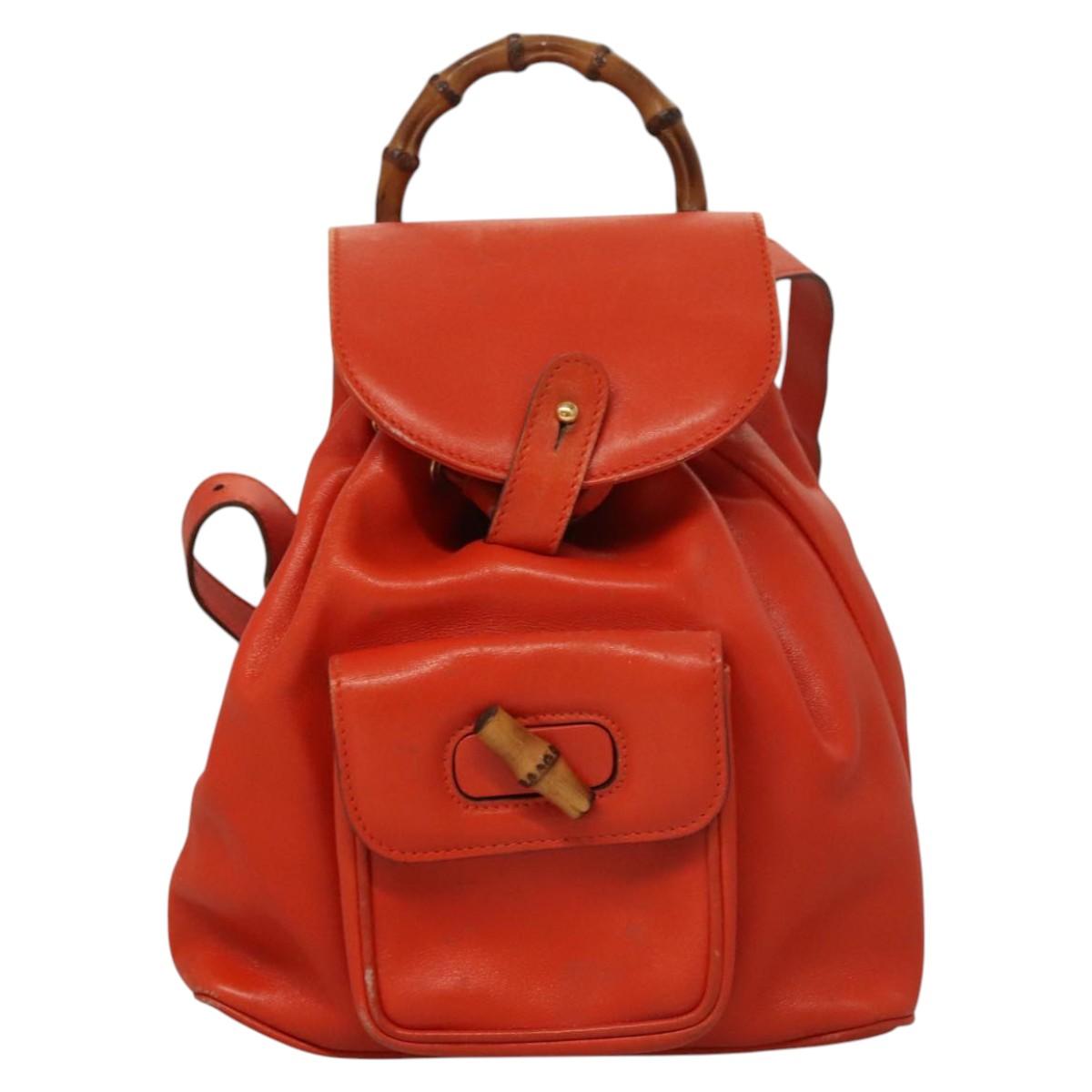 GUCCI Bamboo Backpack Leather Orange 003 2058 0030 Auth BD1084
