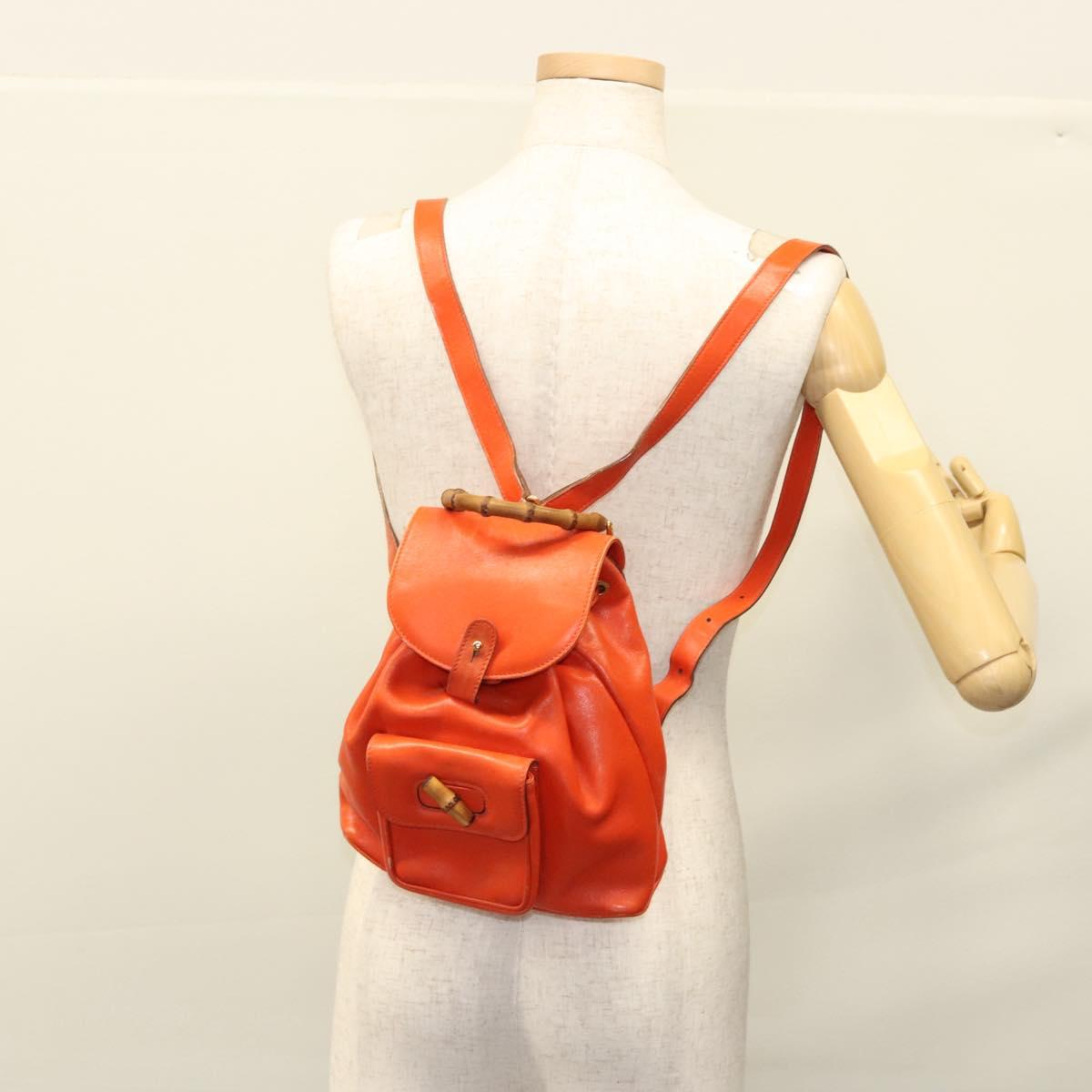 GUCCI Bamboo Backpack Leather Orange 003 2058 0030 Auth BD1084