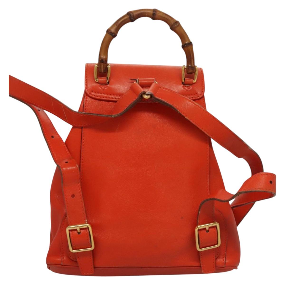 GUCCI Bamboo Backpack Leather Orange 003 2058 0030 Auth BD1084