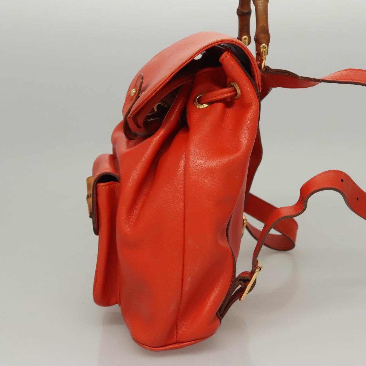 GUCCI Bamboo Backpack Leather Orange 003 2058 0030 Auth BD1084
