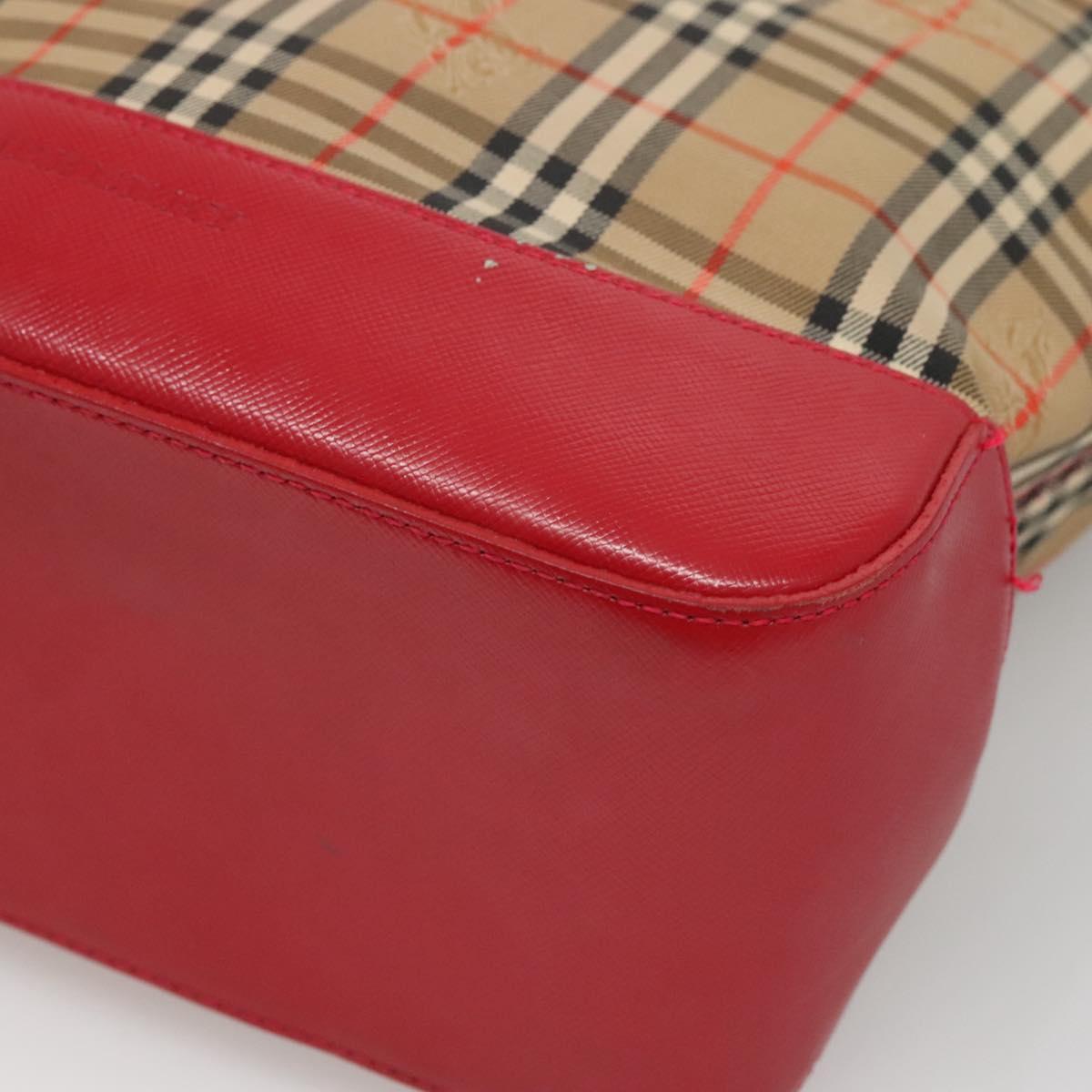 BURBERRY Nova Check Shoulder Bag Canvas Beige Red gold Auth BD1088