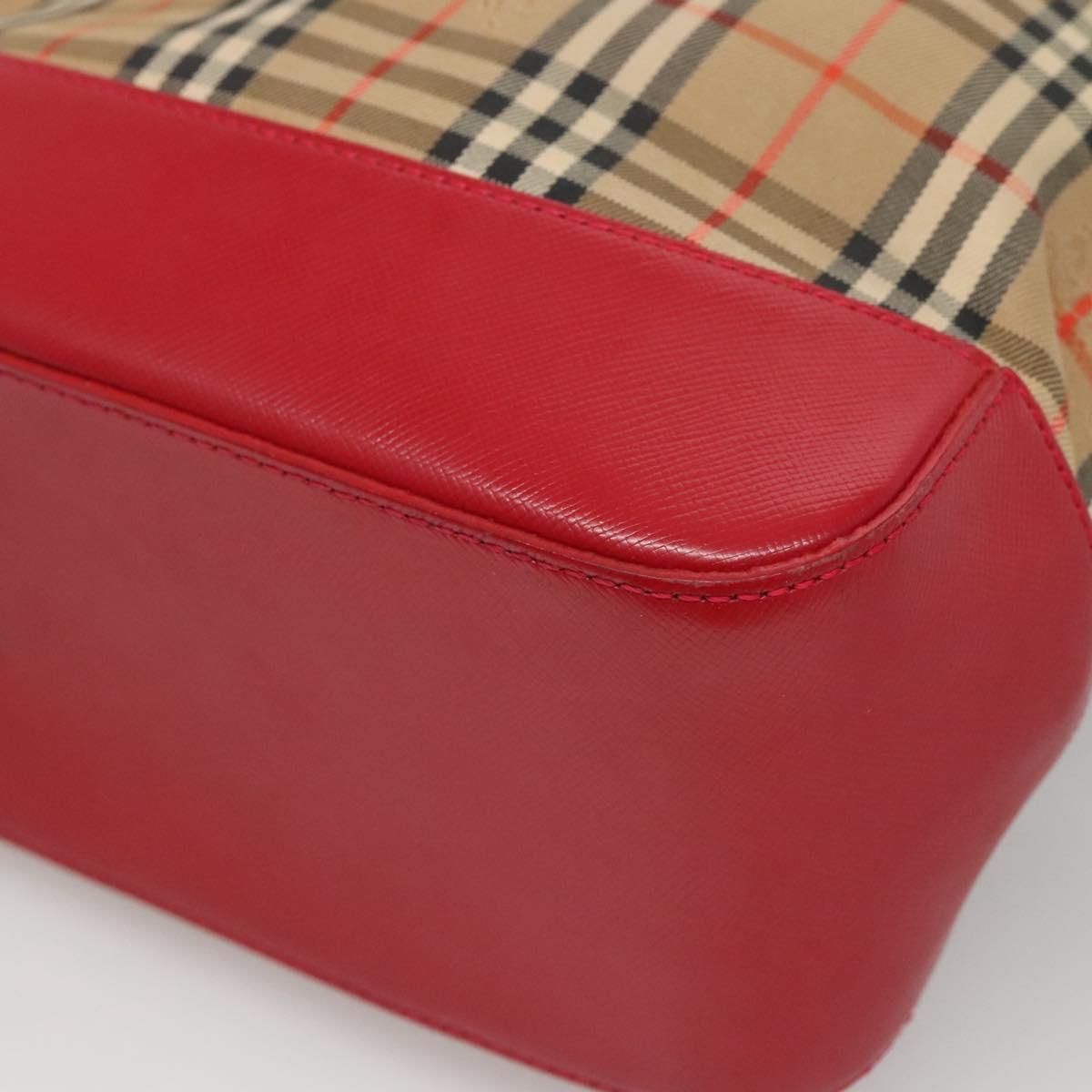 BURBERRY Nova Check Shoulder Bag Canvas Beige Red gold Auth BD1088
