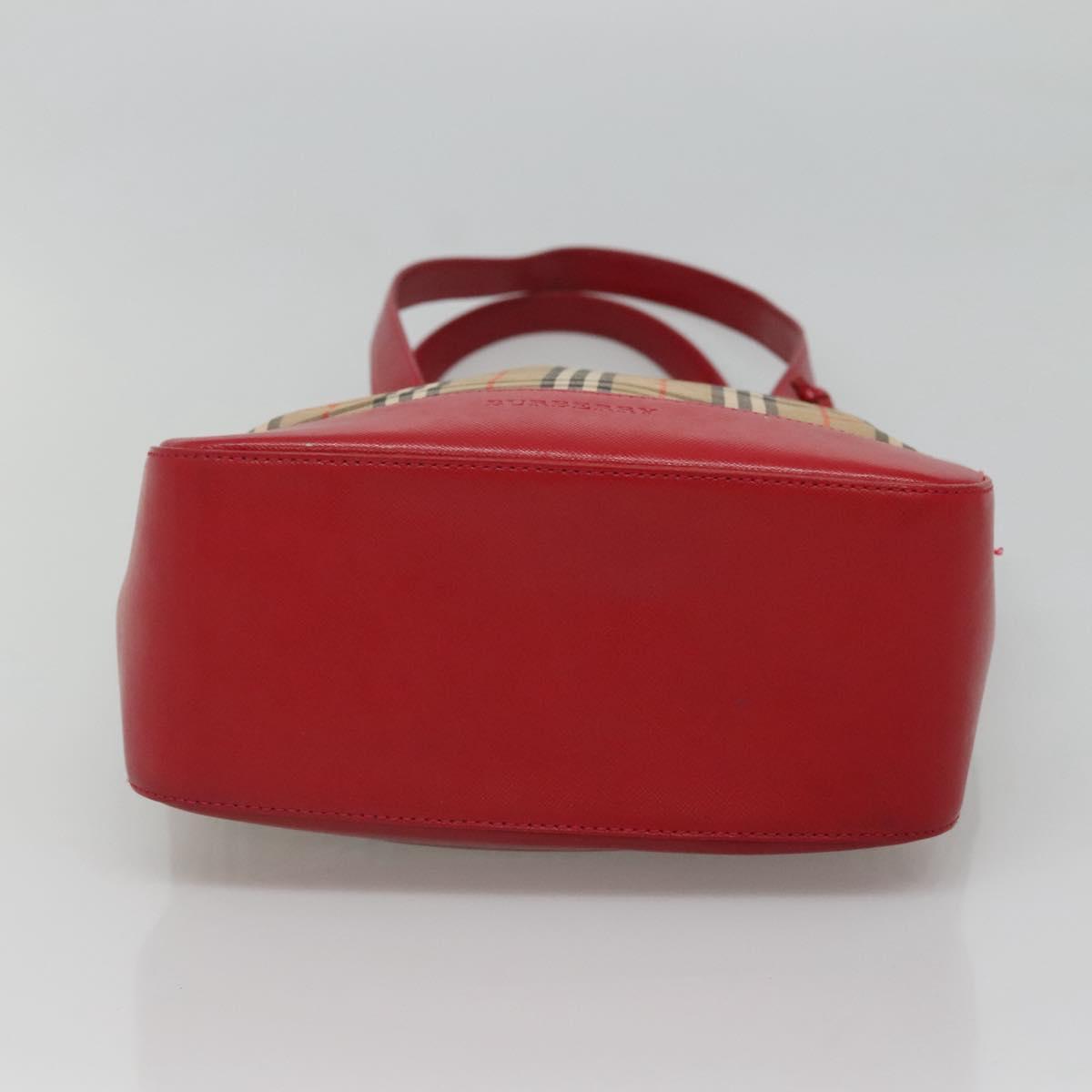BURBERRY Nova Check Shoulder Bag Canvas Beige Red gold Auth BD1088