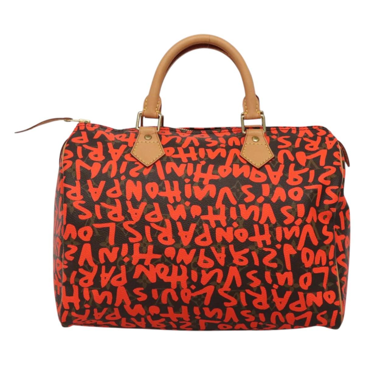 LOUIS VUITTON Monogram Graffiti Speedy 30 Hand Bag Orange M93705 Auth BD1094AM
