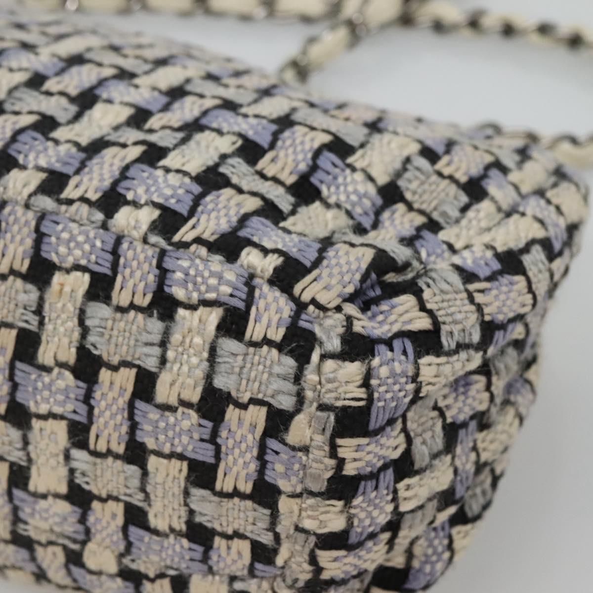 CHANEL Chain Shoulder Bag Tweed Blue CC Auth BD1099V