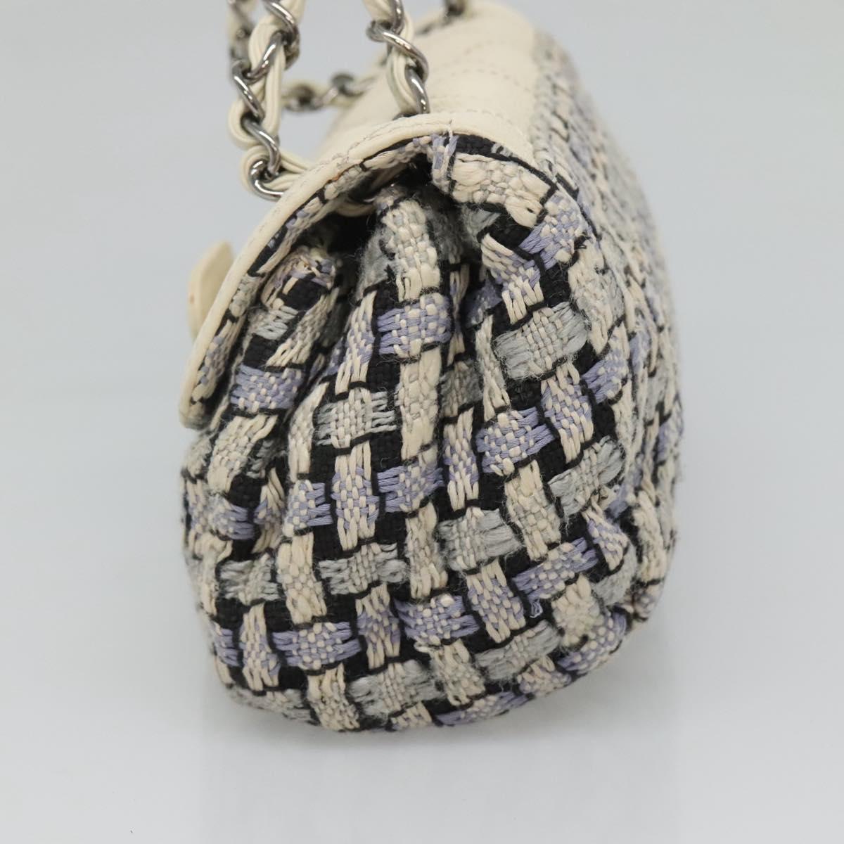 CHANEL Chain Shoulder Bag Tweed Blue CC Auth BD1099V