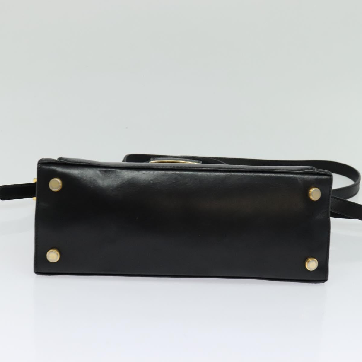 Salvatore Ferragamo Hand Bag Leather 2way Black Gold Auth BD1103