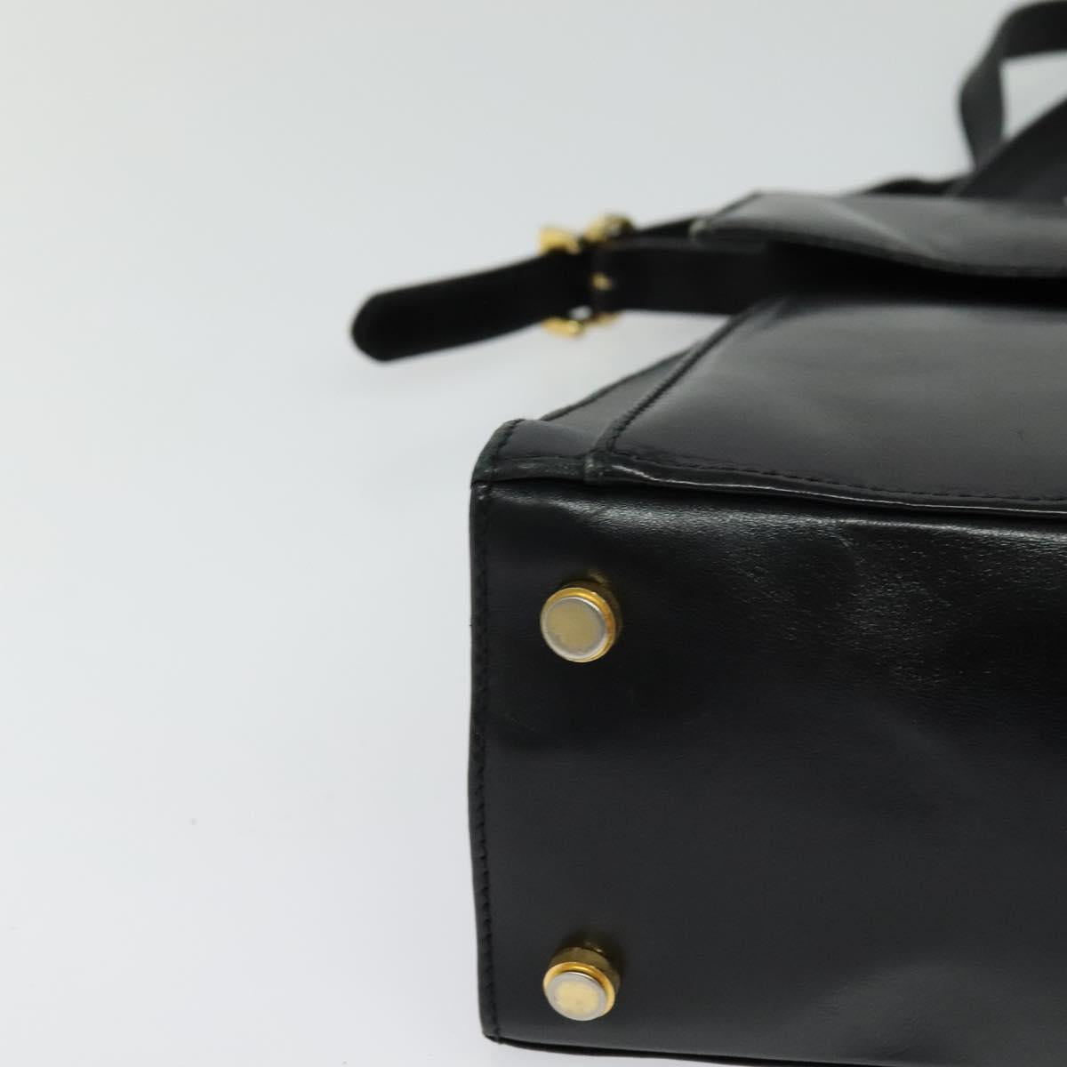 Salvatore Ferragamo Hand Bag Leather 2way Black Gold Auth BD1103