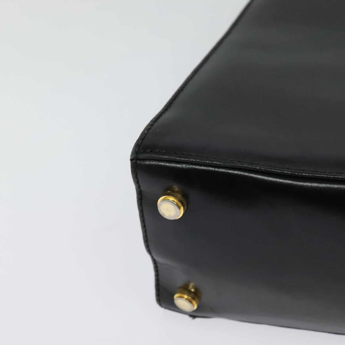 Salvatore Ferragamo Hand Bag Leather 2way Black Gold Auth BD1103