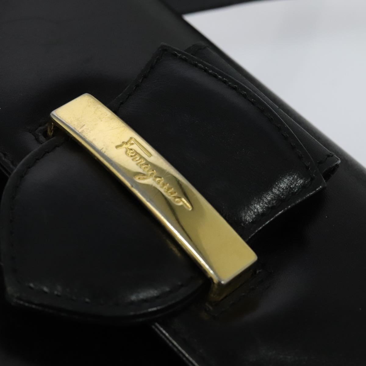 Salvatore Ferragamo Hand Bag Leather 2way Black Gold Auth BD1103