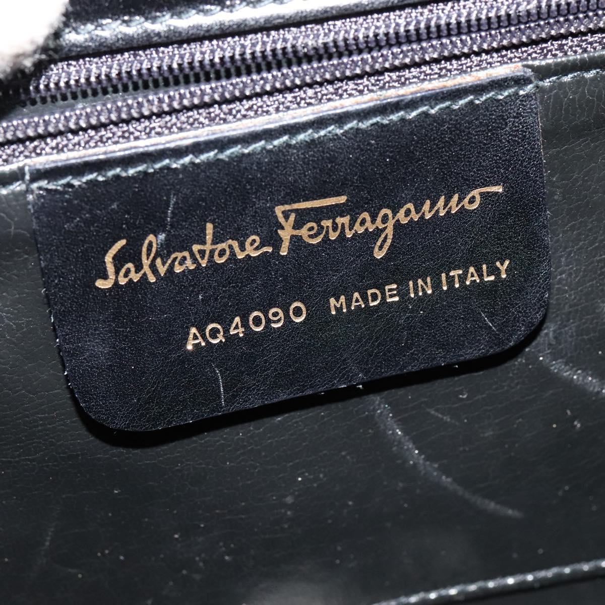Salvatore Ferragamo Hand Bag Leather 2way Black Gold Auth BD1103