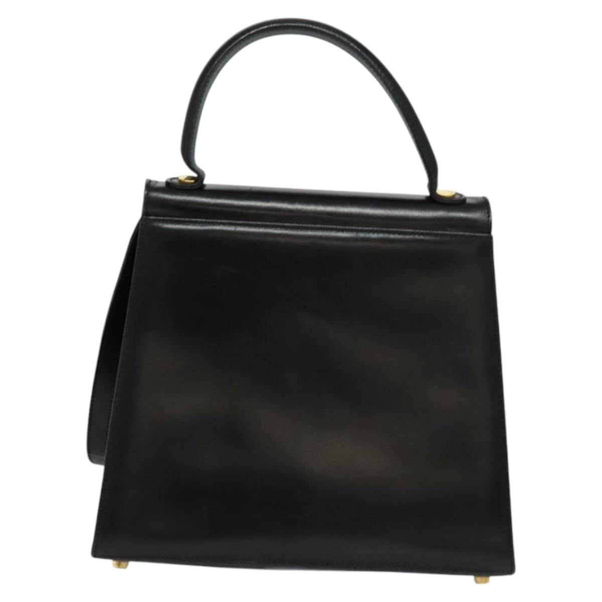 Salvatore Ferragamo Hand Bag Leather 2way Black Gold Auth BD1103