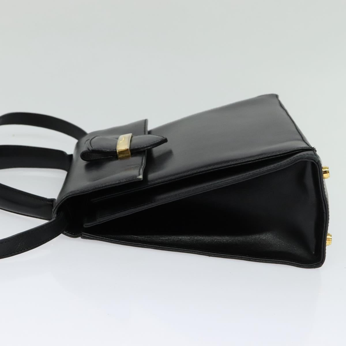 Salvatore Ferragamo Hand Bag Leather 2way Black Gold Auth BD1103
