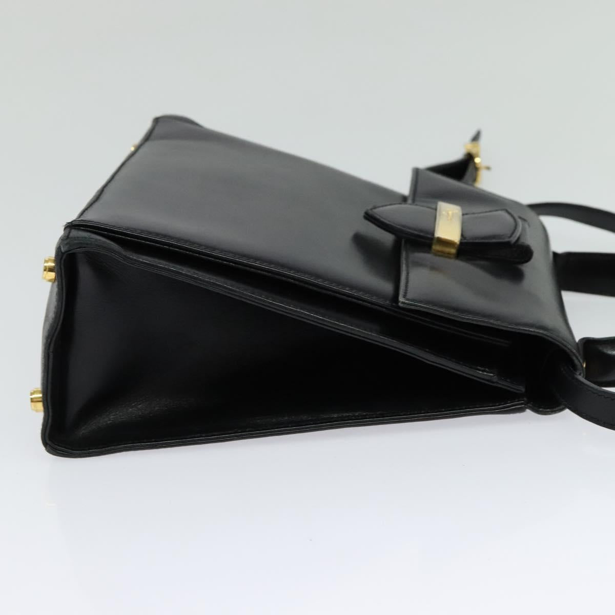 Salvatore Ferragamo Hand Bag Leather 2way Black Gold Auth BD1103