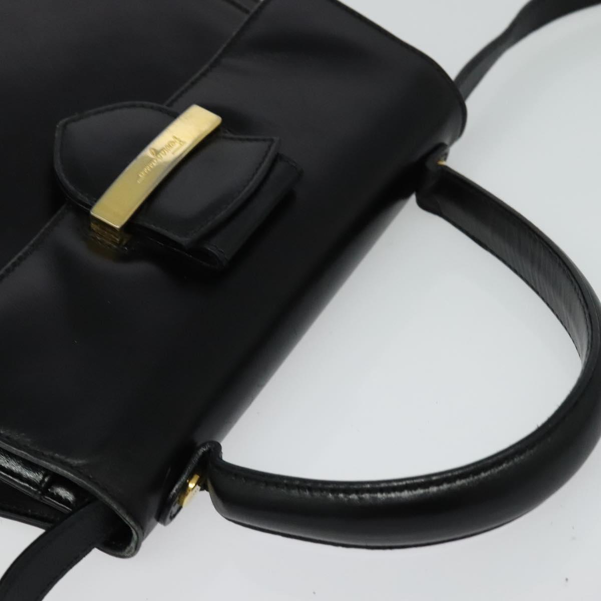 Salvatore Ferragamo Hand Bag Leather 2way Black Gold Auth BD1103