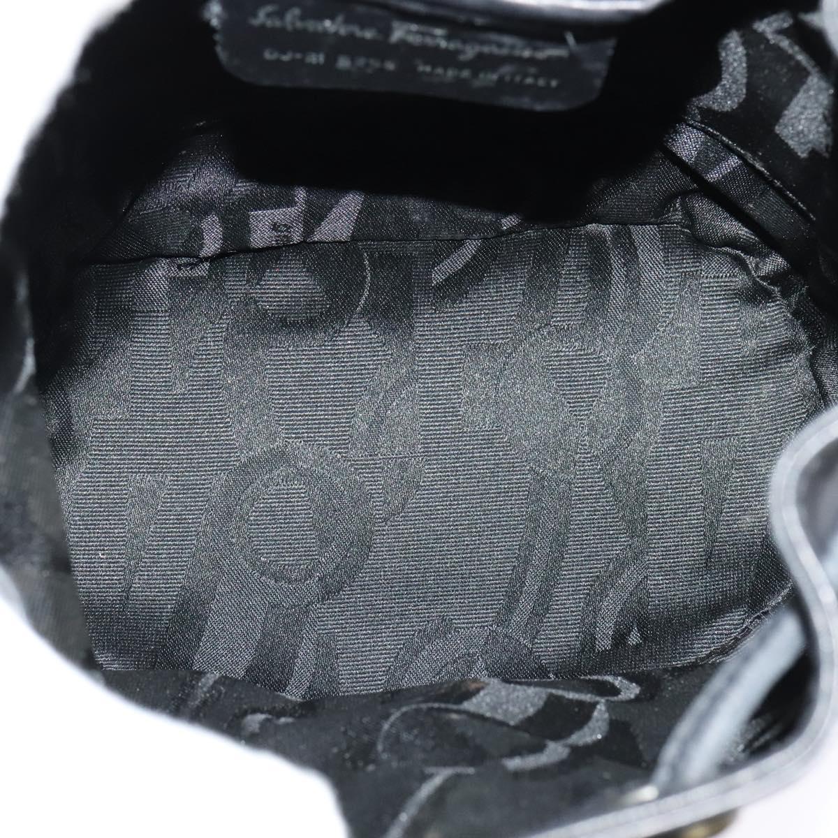 Salvatore Ferragamo Gancini Backpack Leather Black Silver Auth BD1104