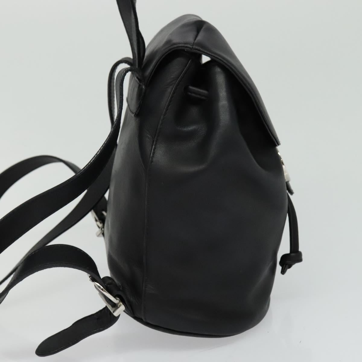 Salvatore Ferragamo Gancini Backpack Leather Black Silver Auth BD1104