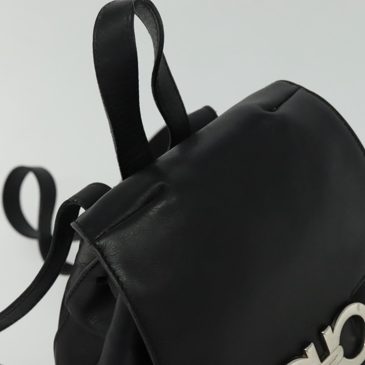 Salvatore Ferragamo Gancini Backpack Leather Black Silver Auth BD1104